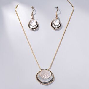 Gold Mother of Pearl Jewelry Set Necklace and Earrings